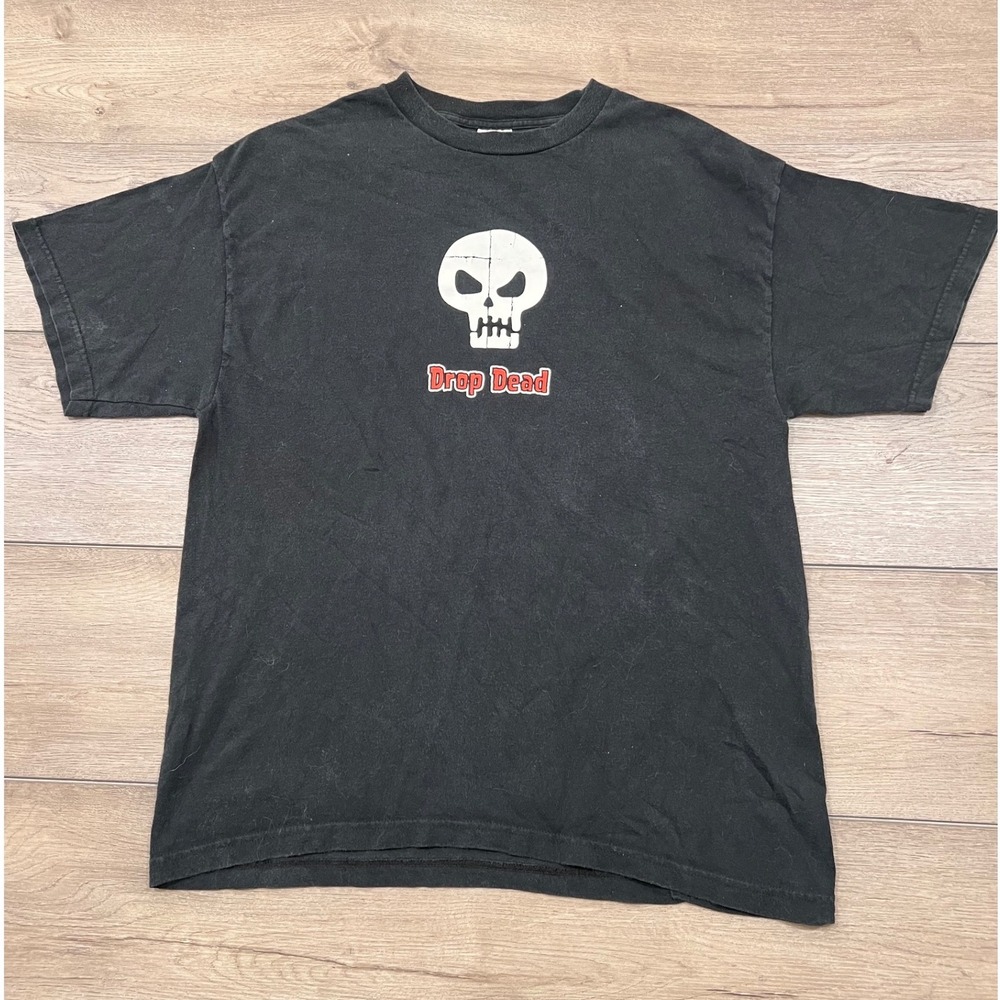 Drop Dead Skull Graphic T-Shirt Black Emo Scene Y2K Oli Sykes Large Delta Tag